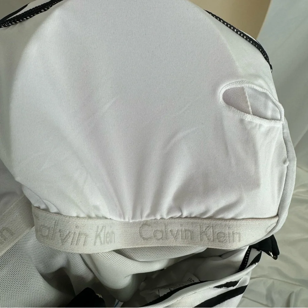 Calvin Klein Abstract Stripe & Block Black White Swimsuit One Piece size 12
